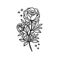 Hand drawn rose flower and leaf branch line art vector illustration design