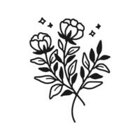 Vintage hand drawn peony and rose flower line art vector illustration element