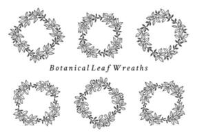 Vintage hand drawn leaf wreath frame element collection vector