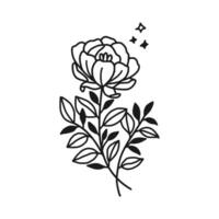 Vintage hand drawn peony and rose flower line art vector illustration element