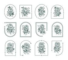 Vintage hand drawn rose flower logo element collection vector