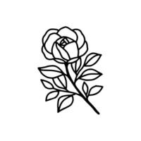 Hand drawn rose flower and leaf branch line art vector illustration design