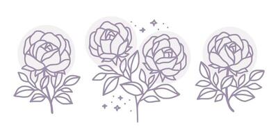 Vintage hand drawn rose flower logo element collection vector