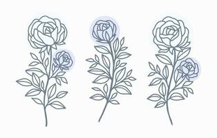 Vintage hand drawn rose flower logo element collection vector