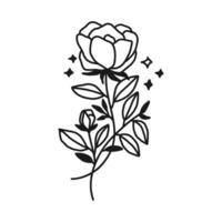 Vintage hand drawn peony flower line art vector element