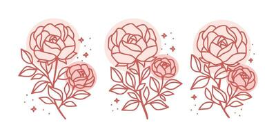 Vintage hand drawn rose flower logo element collection vector