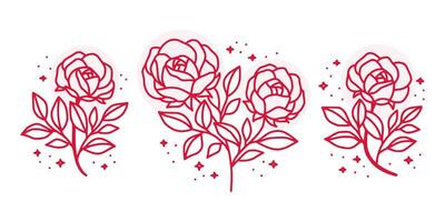 Vintage hand drawn rose flower logo element collection vector