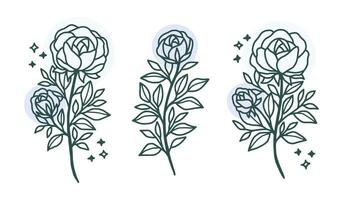 Clásico mano dibujado Rosa flor logo elemento colección vector