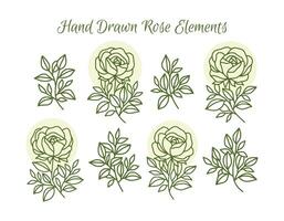 Vintage hand drawn rose flower logo element collection vector