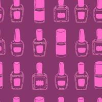 Seamless pattern with bottles of nail polish on purple background. eamless print vector for packaging, wraping.