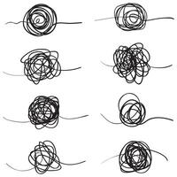 Set of random chaotic lines. Hand drawing insane tangled scribble clew. Vector icon isolated on white background.