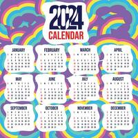 Vector Calendar 2024 with Rainbow abstract background