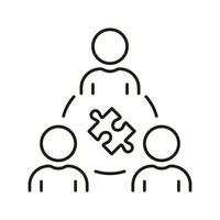 Puzzle Jigsaw and Partnership Success Outline Symbol. Unity, Team Building Linear Pictogram. Business Community. Collaboration and Teamwork Line Icon. Editable Stroke. Isolated Vector Illustration.