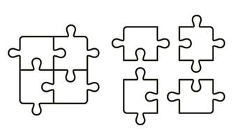 Unfinished Jigsaw Linear Pictogram. Puzzle Pieces Assemble and Disassemble. Teamwork, Strategy, Integration Outline Sign. Game Combination Line Icon Set. Editable Stroke. Isolated Vector Illustration.