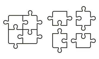 Unfinished Jigsaw Linear Pictogram. Puzzle Pieces Assemble and Disassemble. Teamwork, Strategy, Integration Outline Sign. Game Combination Line Icon Set. Editable Stroke. Isolated Vector Illustration.