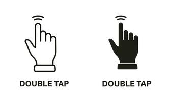 Double Tap Gesture, Hand Cursor of Computer Mouse Line and Silhouette Black Icon Set. Pointer Finger Pictogram. Click, Double Press, Touch, Point Sign Collection. Isolated Vector Illustration.