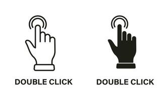 Double Click Gesture, Hand Cursor of Computer Mouse Line and Silhouette Black Icon Set. Pointer Finger Pictogram. Double Press, Swipe, Touch, Point, Tap Sign. Isolated Vector Illustration.