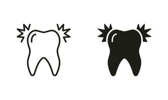 Toothache Silhouette and Line Icon Set. Dentistry, Oral Healthcare Pictogram. Dental Treatment Black Symbol Collection. Teeth Pain, Tooth Ache, Sensitivity, Painful. Isolated Vector Illustration.