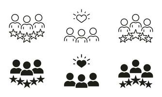 Customer Satisfaction Line and Silhouette Icon Set. Best Service Pictogram. Consumer Review Symbol Collection. Five Stars Feedback, Client Experience, Quality Control. Isolated Vector Illustration.