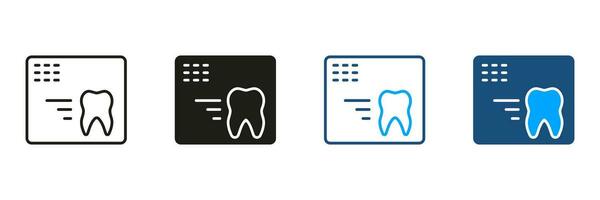 dental radiografía silueta y línea íconos colocar. estomatología cuidado, oral médico diagnóstico pictograma. dientes radiografía, dental tratamiento. odontología negro y color firmar recopilación. aislado vector ilustración.