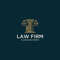 WT initial monogram logo for lawfirm with scale vector design
