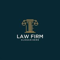 LE initial monogram logo for lawfirm with scale vector design