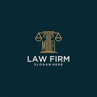 MR initial monogram logo for lawfirm with scale vector design