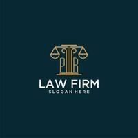 PR initial monogram logo for lawfirm with scale vector design