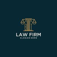 BT initial monogram logo for lawfirm with scale vector design
