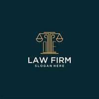 NE initial monogram logo for lawfirm with scale vector design