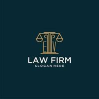 EV initial monogram logo for lawfirm with scale vector design