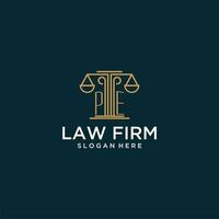 PE initial monogram logo for lawfirm with scale vector design