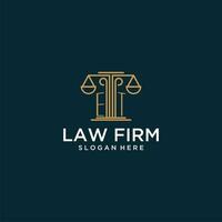 ET initial monogram logo for lawfirm with scale vector design
