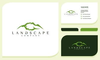 Minimalist Landscape Hills, Mountain Peaks Simple logo design Vector and business card