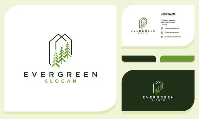 pine evergreen fir hemlock spruce conifer cedar coniferous cypress larch trees silhouette logo design and business card