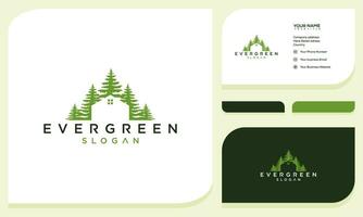 pine evergreen fir hemlock spruce conifer cedar coniferous cypress larch trees silhouette logo design and business card vector