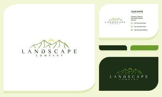 Minimalist Landscape Hills, Mountain Peaks Simple logo design Vector and business card