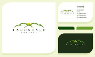 Minimalist Landscape Hills, Mountain Peaks Simple logo design Vector and business card