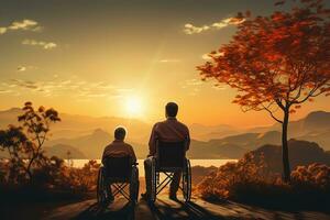 dos hombre en un silla de ruedas foto
