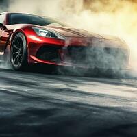 sport car on the race track, extreme car race concept photo