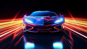 Sport car with neon lights on race track photo