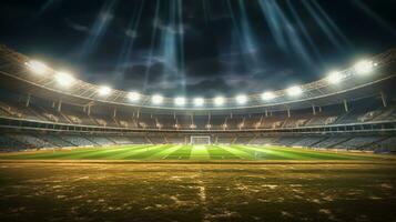 Soccer stadium at night with bright lights photo