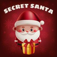 Cute 3D Secret Santa Claus illustration with a gift for Christmas. Happy holiday banner with festive design, perfect for greetings and invitations. Not AI generated. vector