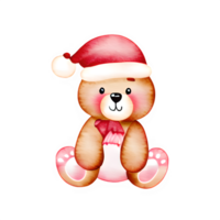 AI generated Watercolor teddy bear wearing a Santa hat png