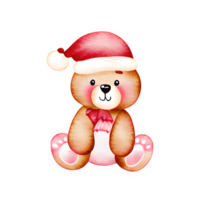 ai generado acuarela osito de peluche oso vistiendo un Papa Noel sombrero png