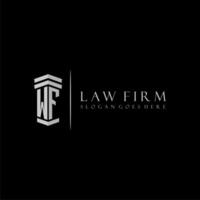 wf inicial monograma logo bufete de abogados con pilar diseño vector