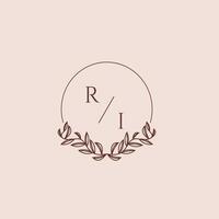 RI initial monogram wedding with creative circle line vector