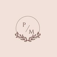 PM initial monogram wedding with creative circle line vector