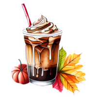 AI generated Fall iced coffee clipart illustration png