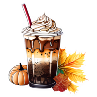 AI generated Fall iced coffee clipart illustration png